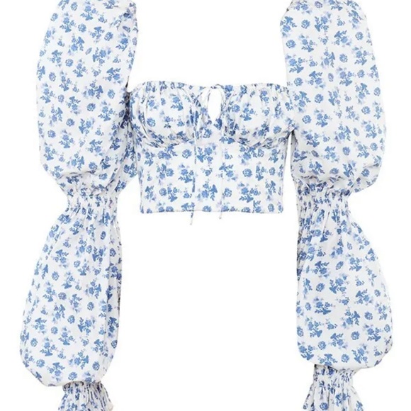 HOUSE OF CB 'Millicent' Blue Print Cropped Corset Top - Picture 9 of 13